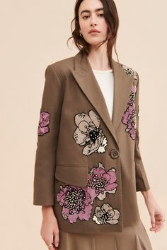 Floral Embellished Blazer | Nuuly Co Ords Outfits Indian, Jackets Pattern, Bedazzled Jeans, Special Outfits, Embellished Blazer, Co Ords Outfits, Blouse Casual Fashion, Embroidered Coat, Mixed Prints