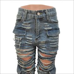 Upgrade your style with a pair of our Grunge Style Ripped Cargo Jeans. These unique jeans come with all the grungy street-cred you need, featuring rips and cargo pockets that'll give your look an edge! Wear 'em if you dare! Decoration Button , Zip Up , Pockets , Hole Style Sexy & Club Fabric Type Denim Material Cotton , Polyester Pattern Type Solid Season Spring / Autumn Type Jeans Fabric Non-Stretch Unique Jeans, Jeans Fabric, L And Light, Denim Material, Grunge Style, Hair Accessories Jewelry, Cargo Jeans, Shoe Size Chart, Grunge Fashion