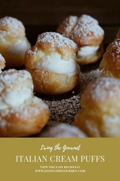 several small pastries with icing and powdered sugar on them