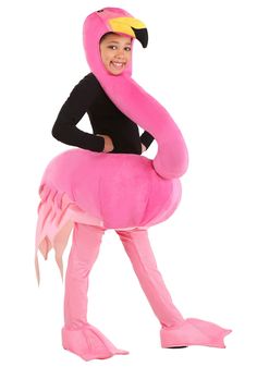 a child in a pink flamingo costume