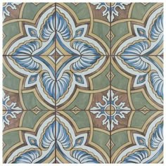 an ornate tile design with blue and green accents on the outside, in different colors