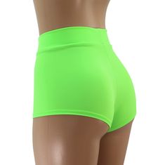 "Welcome to Dilly Duds™ Custom Apparel Made in the USA! Neon Green Matte Spandex High Waist 2\" Waistband STYLE OPTIONS Cheeky- pictured in this listing and will show cheeks. Regular Length- full coverage of booty. SIZING INFO ⭐SEE PHOTOS FOR SIZING CHART⭐ If you need help with sizing, send me a message and please include the following measurements: ✅NATURAL WAIST: (around the belly button) ✅HIPSTER WAIST: (the place you wear mid-rise shorts) ✅HIPS: (around the largest part of your booty) ✅Thigh Panty Liner, Mid Rise Shorts, Roller Derby, Custom Apparel, Belly Button, Sizing Chart, Neon Green, Dance Wear, Custom Clothes