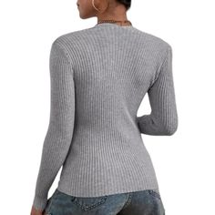 Gray Ribbed Knit Long Sleeve Tops Knit Long Sleeve Tops, Tops Long Sleeve, Knit Long Sleeve, Long Sleeve Knit Tops, Women Tops, Long Tops, Ribbed Knit, Long Sleeve Tops, Sleeve Top