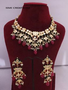 Designer Necklace Earrings Kundan Jadau Jewelry Set Free Shipping Please contact for any query Raw material - artificial jewelry, Kundan Jewelry Necklace Length = 7 inches Earrings Length = 2.5 inches care = avoid perfume, water 100% Satisfaction Guarantee: 1 Year Warranty, Long Lasting Plating, High-Quality Stones. Occasion: Perfect choice for any Indian occasion. Care: It is advisable that you keep Ismycreations products away from direct heat, humidity, and moisture. Return/Exchange Policy: We Indian Jewelry Set, Earrings Kundan, Jewelry Kundan, Artificial Jewelry, Kundan Jewelry, Designer Necklace, Indian Jewelry Sets, Kundan Necklace, Women Earrings