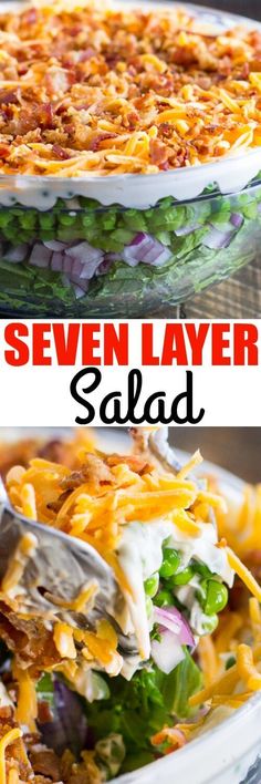 this layered salad is loaded with lots of cheese and other ingredients to make it the perfect side dish