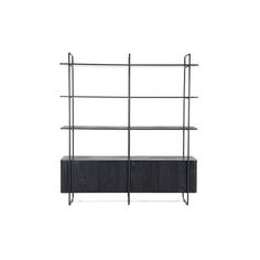 a black book shelf with two shelves on each side