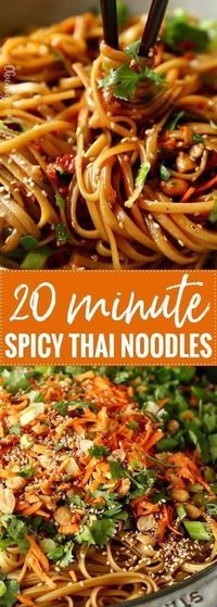 the cover of 20 minute spicy thai noodle dish with chopsticks in it