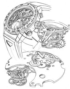 a drawing of an automatic watch with gears