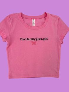 I'm Literally Just a Girl Bow Baby Tee - Etsy Spandex Crop Top, Girl Power Tee, Trendy Crop Top, Cute Sweatpants, Y2k Girl, Streetwear Chic, Trendy Crop Tops, Y2k Outfits, Streetwear Y2k