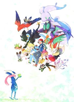 pokemon x wallpaper with all the characters in different colors and sizes, including an image of