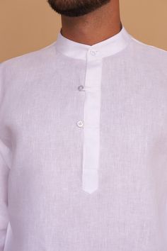 MALYK SHIRT • A casual Mandarin-style white linen collared shirt. Perfect for the more casual business-to-the-bar days. | Shop now at www.facilblanco.com #MastersOfLinen Semi-formal Collared Linen Top, Collared Linen Top For Semi-formal Occasions, Semi-formal Linen Casual Tops, Semi-formal Casual Linen Tops, White Linen Shirt For Daywear, White Linen Top With Collared Neckline, White Linen Tops With Placket, White Linen Top For Formal Occasions, White Semi-formal Top For Summer