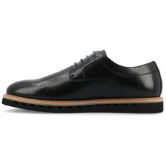 The William derby shoe from Vance Co. seamlessly blends sophistication and comfort with its 1-inch heel, lace-up closure, and classic round toe design. Crafted from faux leather this style offers a stylish choice for various occasions. The mesh lining, 6 mm Tru Comfort Foam™ footbed, and rubber outer sole ensure breathability, comfort, and support, making the William a versatile and conscientious addition to your footwear collection. Office Derby Shoes With Rubber Sole, Office Derby Shoes With Rubber Sole And Lace-up Design, Modern Lace-up Dress Shoes For Office, Business Casual Plain Toe Oxfords With Perforated Toe Box, Derby Oxfords With Perforated Plain Toe, Modern Brogue Lace-up Oxfords, Oxfords With Perforated Toe Box For Derby, Modern Lace-up Oxfords With Brogue Detailing, Lace-up Leather Shoes With Perforated Toe Box For Derby