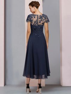 A-Line Mother of the Bride Dress Formal Wedding Guest Elegant Scoop Ne – Amzcw Dress Dress Formal Wedding Guest, Formal Wedding Guests, Dresses Quinceanera, Sequin Appliques, Lace Short, Evening Dresses Cocktail, Dress Formal, Mother Of The Bride Dress, Tea Length