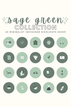 the sage green collection is featured in this graphic style, with different icons and colors