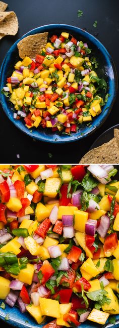 two images show different types of food being cooked in the same pan as they are placed next to each other