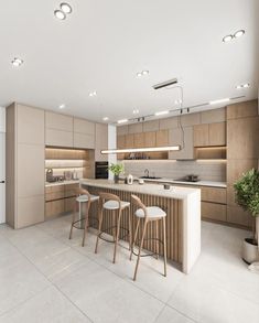 Modern Kitchen, Classy Kitchen, Neat kitchen, White and Wood theme Beige Kitchen Cabinets, Light Wood Kitchens, Kitchen Design Small Space, Kabinet Dapur, Beige Kitchen, White Kitchen Design, House Design Kitchen, Kitchen Room Design, Kitchen Inspiration Design