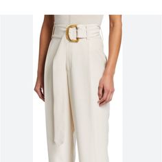 Beautiful Quality, Neutral Trouser With Matching Belt Never Worn Nwt Chic Cream Pants With Belt Loops, Summer Pants With Belt Detail, White Belted Pants For Work, Chic White Bottoms With Belt, White High Waist Belted Pants, High Waist White Belted Pants, White High-waist Belted Pants, Summer Workwear Pants With Belt Detail, Chic Summer Pants With Belt Detail