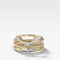 Good Stack no. 4 in Yellow Gold by Good Stone Cheap Classic Stackable Rings, Marquise Band, Modern Diamond Rings, Pave Diamond Wedding Bands, Jewelry Wardrobe, Pave Diamond Ring, Cushion Cut Diamonds, White Gold Engagement Rings, Dream Ring