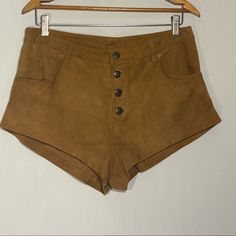 High-Rise Brown Faux Suede Button Fly Nwot Great For Fall/Winter Suede Shorts, Tan Brown, High Rise, Faux Suede, Free People, Women Shopping, Color