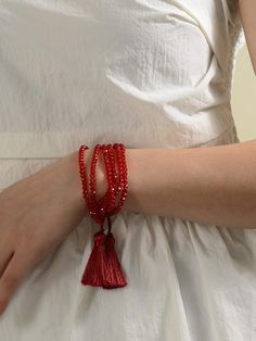 Free Returns ✓ Free Shipping✓. Bead & Tassel Decor Bracelet- Women String Bracelets at SHEIN. Buddhist Bracelet, Red Beaded Bracelet, String Bracelets, Red String Bracelet, Tassels Decor, Lucky Bracelet, Red String, Crystal Beads Bracelet, Photo Locket