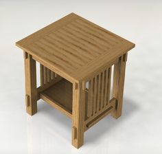 a small wooden table on a white background