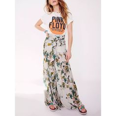 Light Green Digital Print Tie Waist Beachwear Wide Leg Pants Summer Floral Print Wide-leg Bottoms, Bohemian Floral Print Bottoms For Beach Season, Floral Print Wide Leg Pants For Vacation In Spring, Floral Print Wide Leg Pants For Spring Vacation, Floral Wide Leg Pants For Vacation In Spring, Bohemian Beach Season Floral Bottoms, Casual Summer Wide Leg Pants With Relaxed Fit, Chic Summer Floral Print Wide Leg Pants, Bohemian Floral Print Bottoms For Summer