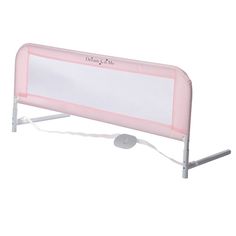 a pink baby crib with a white headboard on it's back end