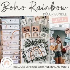 the boho rainbow decor bundle includes letters, numbers and pictures