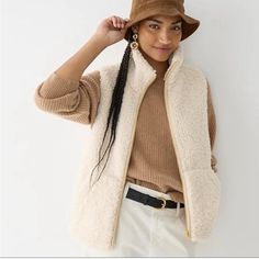 J. Crew Cream Sherpa Zip Front Vest. Front Pockets. Nwt Size: Xl Approx. Measurements Pit To Pit: 23” Length: 25” Sherpa Vest Outfits For Women, Sherpa Vest Outfit, Waistcoat Outfit, Cream Vest, Vest Outfits For Women, Sherpa Vest, Beige Outfit, Vest Outfits, Drawing Clothes