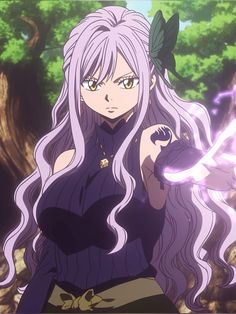 an anime character with long white hair and purple hair