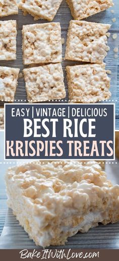 rice krispies treats with text overlay that reads easy vintage delicious best rice krispies treats