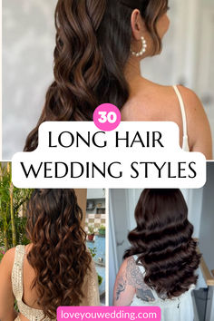 long hair wedding styles with text overlay