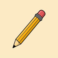 a yellow pencil with a red eraser on it's tip is in color