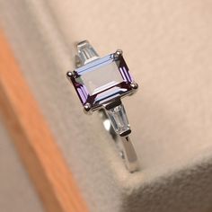 Luo Jewelry, Three Stone Engagement Rings Emerald, Wedding Ring Emerald Cut, Wedding Ring Emerald, Rose Gold Oval Engagement Ring, Baguette Engagement Ring, Ring Emerald Cut, Alexandrite Engagement Ring, Emerald Cut Rings