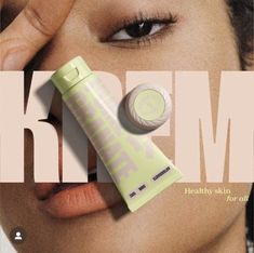 an advertisement for kreme with a woman's face and lip balm