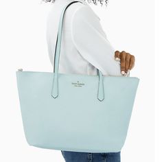 Kate Spade Large Mint Kitt Tote W/ Free Clear Dust Bag Gorgeous Carry-All That Will Keep You Organized While Looking Sleek And Stylish! Color: Aphrodite Green (300) 10.8"H X 17.3"W X 5.6"D | Handle Drop: 11" Nylon W/ Smooth Pvc Trim Kate Spade Metal Pin-Mount Logo Two Way Spade Jacquard Lining Interior: Back Zip & Front Slip Pockets Zip Top Closure Kate Spade Dust Bag Not Included Free (1) Specialty Clear Dust Bag Included With Your Purchase [See Photo] Brand New W/ Tags - Fully Wrapped For Pres Kate Spade Shoulder Bag With Zipper For Shopping, Kate Spade Large Capacity Bag For Everyday, Kate Spade Shoulder Bag With Zipper For Errands, Kate Spade Shoulder Bag For Errands With Zipper, Kate Spade Logo, Personal Things, Pvc Trim, Kate Spade Totes, Large Leather Tote