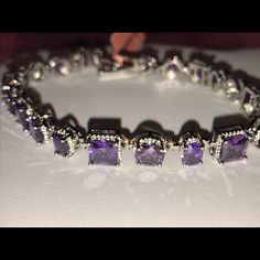 Amethyst Cz Silvertone Bracelet (8”) 36 Ctw Purple Birthday Party, Purple Birthday, Womens Jewelry Bracelets, Color Purple, Silver Tone, Jewelry Bracelets, Amethyst, Birthday Party, Women Jewelry