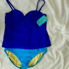 Cute Penbrooke 2 Piece Blue Lined Tankini For Spring, Spring Blue Lined Tankini, Blue Lined Tankini For Poolside, Poolside Blue Lined Tankini, 2 Piece Swimsuit, 2 Piece Swimsuits, Womens Swim, 2 Piece, New Color