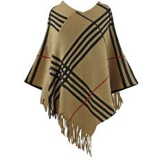 Generously cut, this luxuriously soft knit poncho adds a layer of chic warmth and style to any ensemble, allowing you to face the cooler seasons in style. Layer in style this season with this unbelievably soft and elegant poncho. This poncho features a classic pattern in a simple, yet bold plaid design. Offset side fringe trims the bottom for an extra breezy and flowy silhouette. Product Code: APP00103 SKU: PON01951 Poncho measures 35.5 inches from top to bottom point. Poncho measures 39 inches Chic Beige Shawl For Fall, Acrylic Poncho Shawl For Fall, Acrylic Shawl Poncho For Fall, Chic Beige Winter Shawl, One Size Acrylic Poncho For Fall, Beige Knit Poncho One Size, Beige Knit Poncho, One-size Beige Knit Poncho, Beige Cape Shawl For Fall