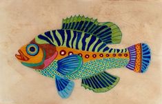 a painting of a colorful fish on a white background