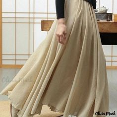 Olivia Mark - Cotton and Linen Midi and Maxi Skirt with a Flared Hemline and High Waist, Perfect for a Retro and Artsy Look Linen Midi Skirt, Skirts Midi High Waisted, Vintage Flare, Knit Midi Skirt, Brown Outfit, Linen Skirt, Artist Style, Vintage Inspired Design, Patchwork Designs