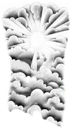 a drawing of clouds with the sun in the middle