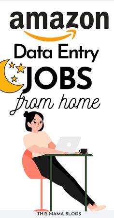 a woman sitting at a desk on her laptop with the words data entry jobs from home