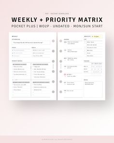 a printable weekly planner with the words weekly and priority matrix