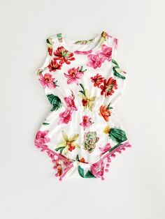 Sweet Cactus Floral Pom Pom Romper Girl