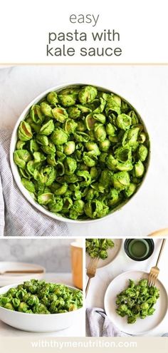 broccoli is being cooked in a white bowl and then put into a serving dish