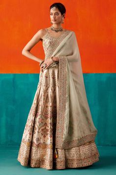 Aman Takyar | Castleton Green Kurta Set | INDIASPOPUP.COM Castleton Green, Floral Thread Embroidery, Wedding Lenghas, Zardosi Embroidery, Printed Lehenga, Organza Skirt, Embroidered Pants, Dupion Silk, Silk Lehenga