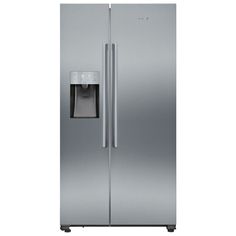 a stainless steel refrigerator freezer with water dispenser on the front and door