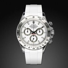 Enhance the iconic Rolex Daytona 116520 with a premium White Rubber Strap. Crafted for both style and durability, this strap seamlessly integrates with your timepiece, providing a contemporary edge to its timeless design. a White Rubber Strap is expertly engineered for a perfect fit and offers a comfortable and resilient alternative to traditional straps. Elevate your Rolex experience with this sleek and modern accessory, designed to complement your active lifestyle while preserving the essence Luxury White Chronograph Watch For Formal Occasions, Modern White Business Watch Accessories, Luxury White Chronograph Watch Accessories, Luxury White Watch Accessories With Diamond Hour Markers, Timeless White Watch Accessories With Polished Finish, Modern White Chronograph Watch Accessories, White Polished Business Watches, Luxury White Watch Bands With Diamond Hour Markers, Timeless White Chronograph Watch With Diamond Hour Markers