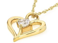 1.40 asscher cut lab created Strontium Titanate, 18k yellow gold over sterling silver heart pendant with 18 inch Singapore chain. Measures approximately 7/8" L x 13/16" W. Chain has a lobster clasp and two inch extender. Asscher Cut Yellow Gold Jewelry Gift, Mother's Day Heart Cut Tarnish-resistant Jewelry, Mother's Day Heart Cut Tarnish Resistant Jewelry, Gold Cubic Zirconia Jewelry With Asscher Cut, Gold Asscher-cut Jewelry For Gift, Gold Asscher Cut Jewelry Gift, Asscher Cut Gold Jewelry For Gift, Gold Asscher Cut Jewelry For Anniversary, Heart Cut Jewelry With Polished Finish For Anniversary